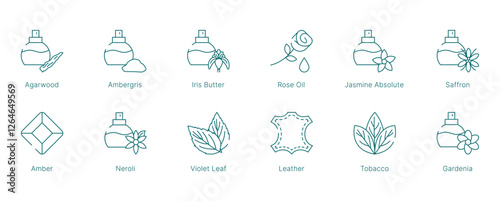 Rich and Complex Fragrance Notes Vector Icon Set