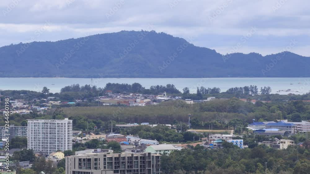 High angle nature video background with sea view, mountains, cool wind atmosphere while traveling to see the beauty of nature, Phuket tourist attractions High angle nature video background with sea view, mountains, cool wind atmosphere while traveling to see the beauty of nature, Phuket tourist attractions
