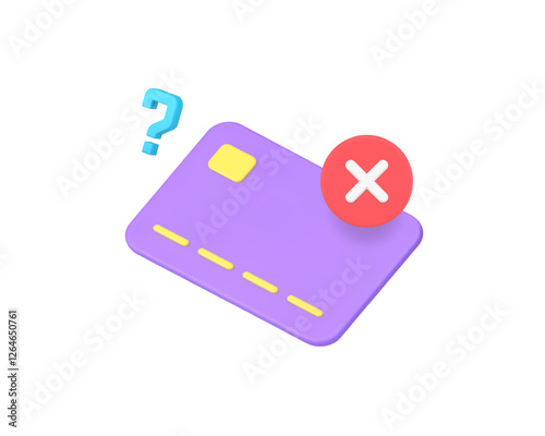 Banking account credit debit card block refusal payment 3d icon realistic vector illustration. Financial bill commercial e money error service reject paying shopping warning security access