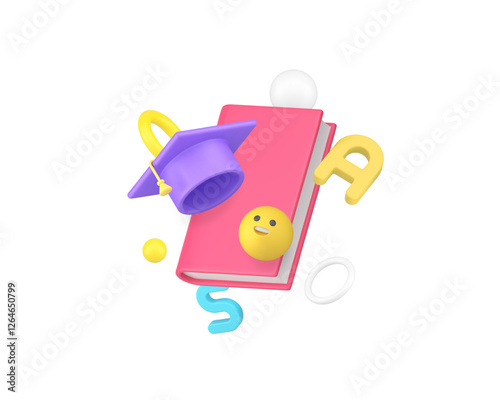 Learning education graduation student studying book literature 3d icon realistic vector illustration. Wisdom knowledge library bookstore bookshop literary back to school textbook information