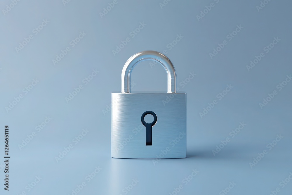 Fototapeta premium A minimalist silver lock icon on a matte blue backdrop