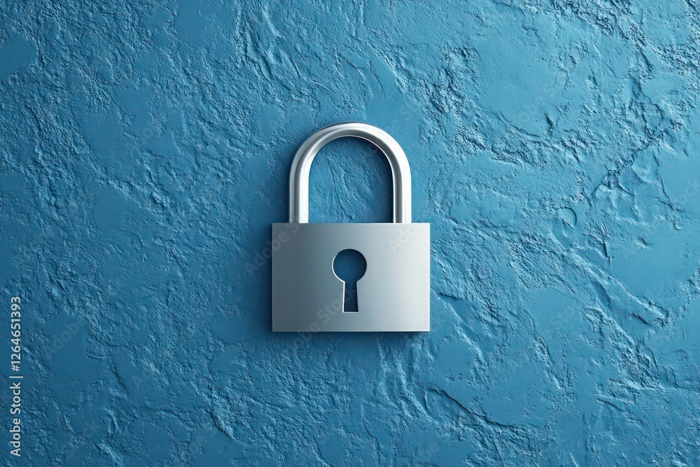 Fototapeta premium A minimalist silver lock icon on a matte blue backdrop