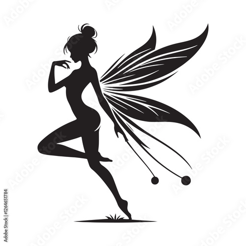 Legendary Fairy silhouette embodying mysticism and supernatural charm - Fairy illustration - Fairy vector - mythical creature silhouette
