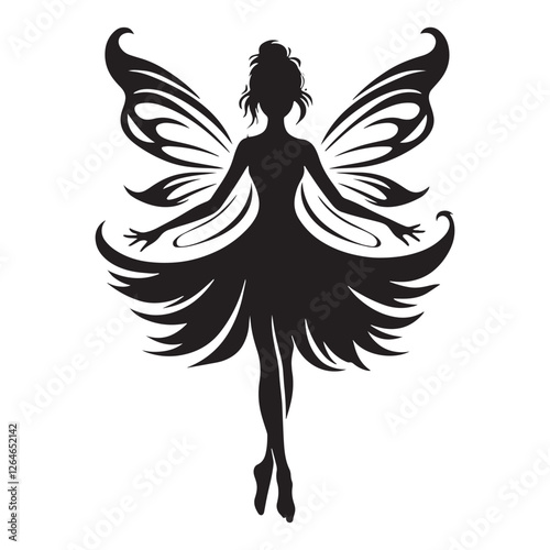 Fairy silhouette representing legendary mythical beings and folklore - Fairy illustration - Fairy vector - mythical creature silhouette
