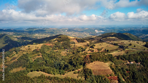 Tableau sur toile View of countryside hilly landscape in autumn colors.
