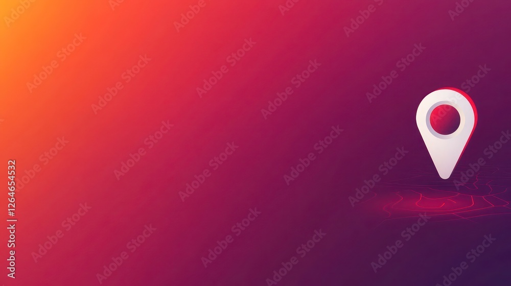 Fototapeta premium Bright white location pin on a dark red gradient background crystal-clear high-definition image