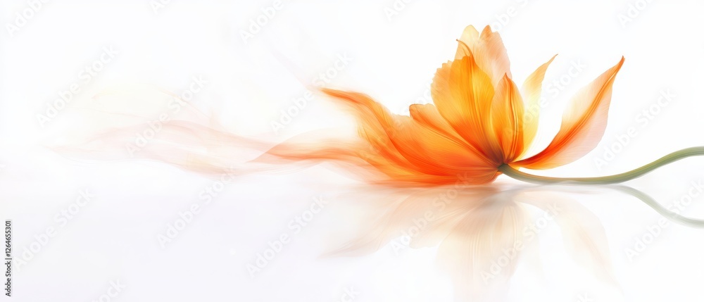 Fototapeta premium an Orange Tulip with Delicate Petals on White Background Featuring Prismatic Chromatic Aberration and Pastel Tones