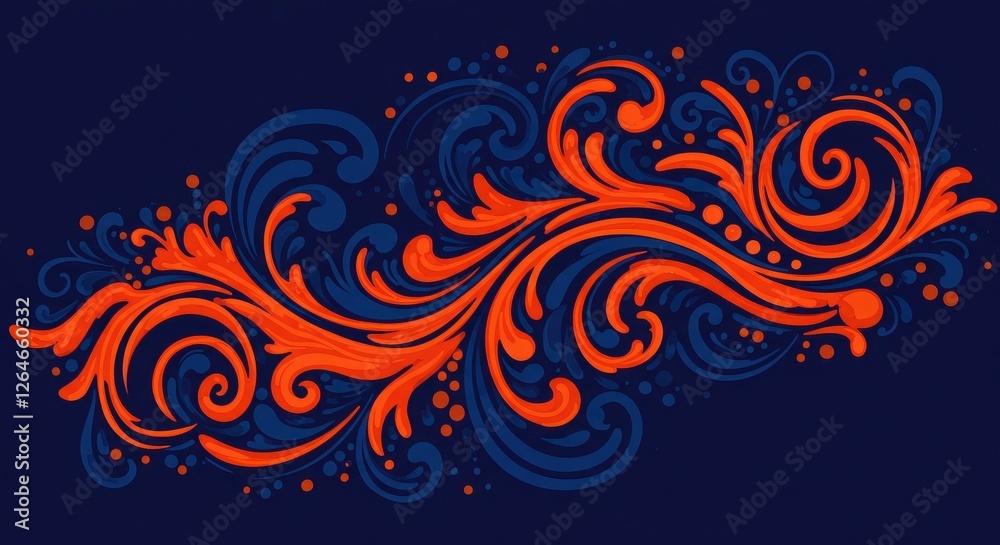 Elegant Abstract Floral Swirl Illustration in Vibrant Blue and Orange Colors, Perfect for Decorative Designs and Graphic Resources. Elegant Abstract Floral Swirl Illustration in Vibrant Blue and Orange Colors, Perfect for Decorative Designs and Graphic Resources.