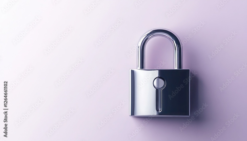 Naklejka premium High-definition image of a polished silver lock icon on a light lavender background