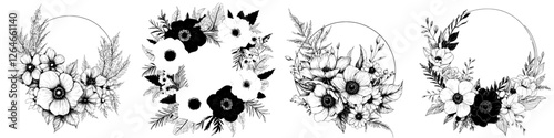 A hand-drawn floral border and bouquet, rendered in a modern sketch style, are prominently featured