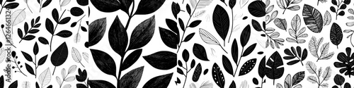 A contemporary seamless pattern featuring hand-drawn wild plants, herbs, and berries set against a monochrome artistic botanical background, also available as a one-color floral drawn background, and