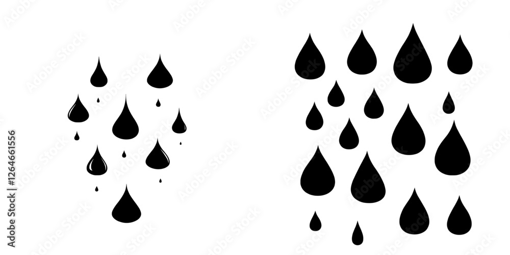 Fototapeta premium Rain is illustrated in a contemporary style through a monochrome sketch, hand drawn with a black outline on a white background