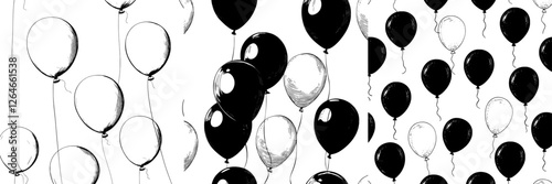 The design features a monochrome modern seamless background with a hand-drawn sketch pattern of air balloons