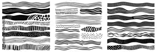 The collection includes hand drawn doodle lines, vintage black dividers, and various underline strokes