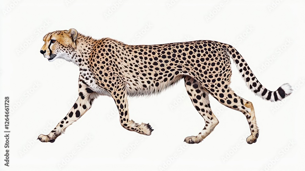 Cheetah Running With Spotted Coat On White Background Cheetah Running With Spotted Coat On White Background