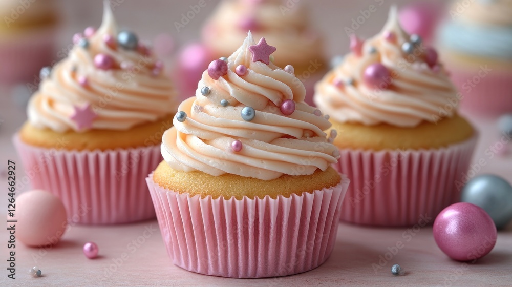 Delicious Pink Cupcakes with Pastel Sprinkles Delicious Pink Cupcakes with Pastel Sprinkles