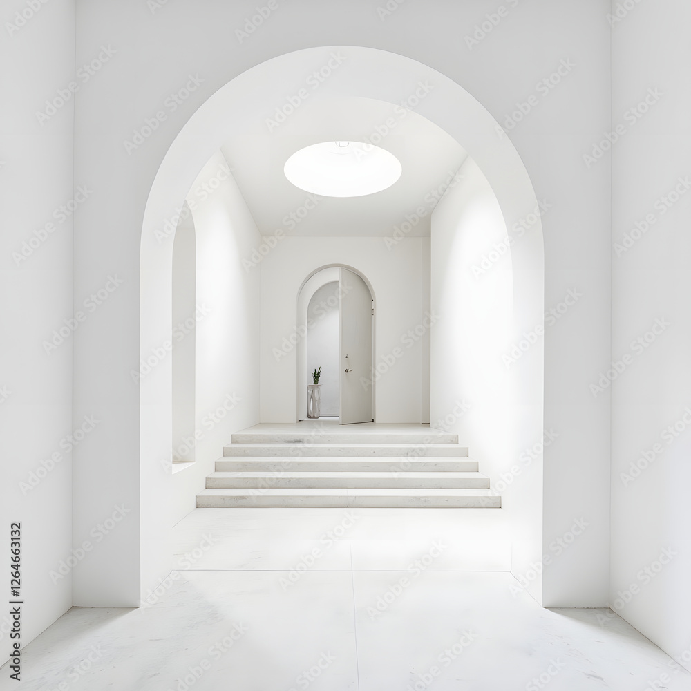 White Minimalist Architecture: Marble Interior with Rounded Arches White Minimalist Architecture: Marble Interior with Rounded Arches