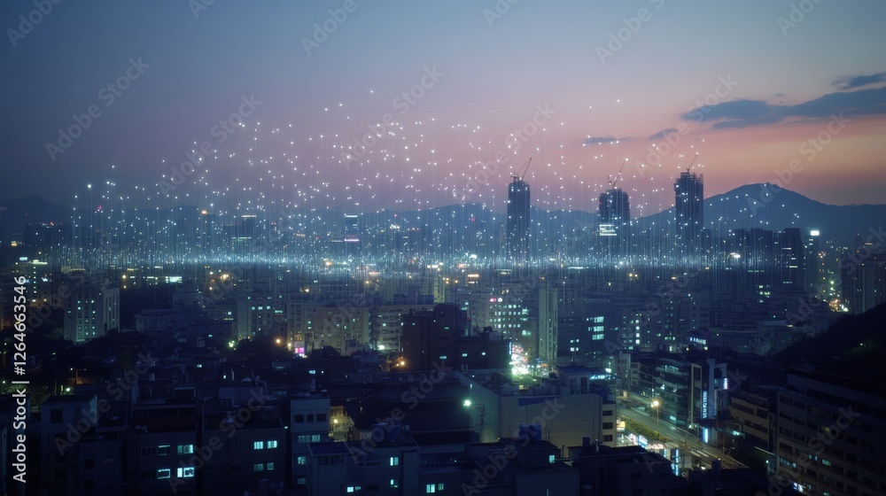 Fototapeta premium A cityscape at night, illuminated by neon lights 