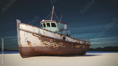 an old, neglected boat is on the edge of the beach photo