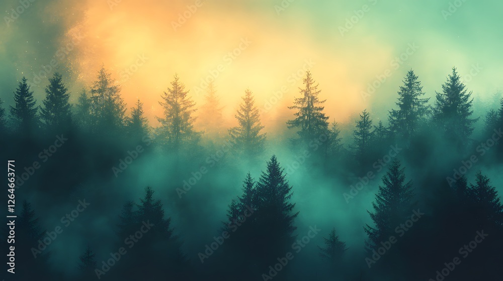 Enigmatic forest shrouded in mist with ethereal light filtering through Enigmatic forest shrouded in mist with ethereal light filtering through