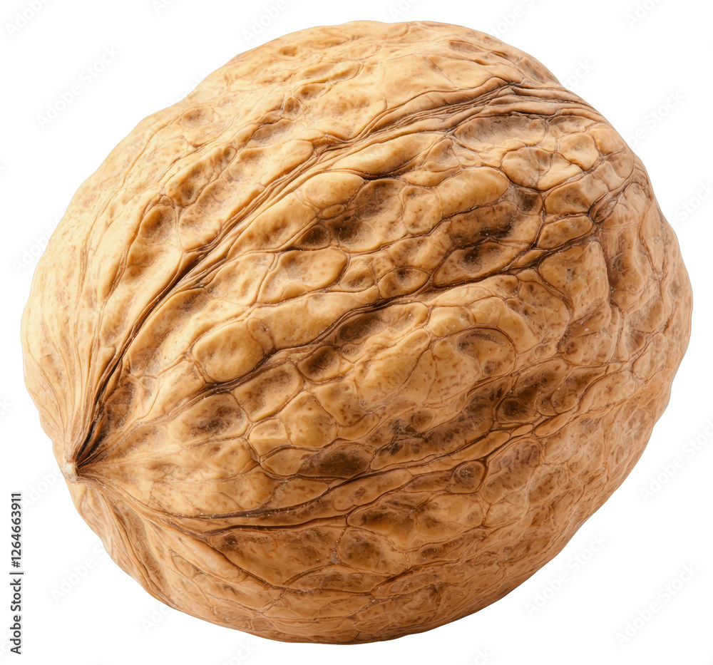 Fototapeta premium Close Up of a Single Brown Walnut with Detailed Shell Texture on Transparent Background