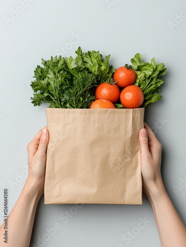 Organic Aesthetic in Minimalist Grocery Style Fresh Harvest of Vegetables in Eco-Friendly Paper Bag Sustainable Lifestyle and Retail Marketing for Green Consumer Engagement