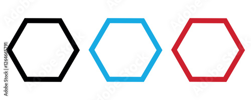 Polygonal shape icons vector, colorful polygonal shapes flat vector, polygonal shapes in black, blue and red colors isolated on white background.