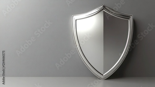 Matte silver 3D shield icon isolated on solid gray background clean and polished