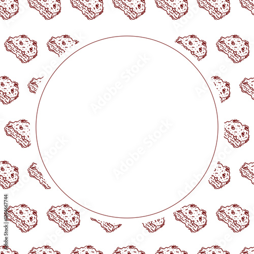 chocolate chip cookies frame. doodle chocolate cookies circle frame. hand drawn cookies frame background. chocolate cookies background