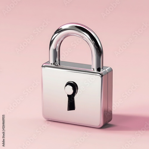 Realistic chrome lock icon on a light pink gradient backdrop