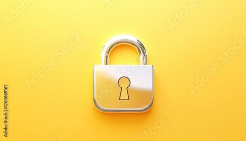 Realistic chrome lock icon set against a vivid yellow backdrop