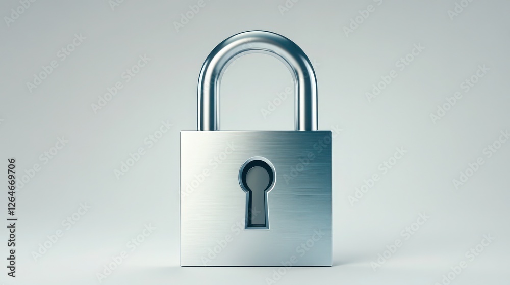 Fototapeta premium Realistic silver lock icon set against a pure white background with crisp detail