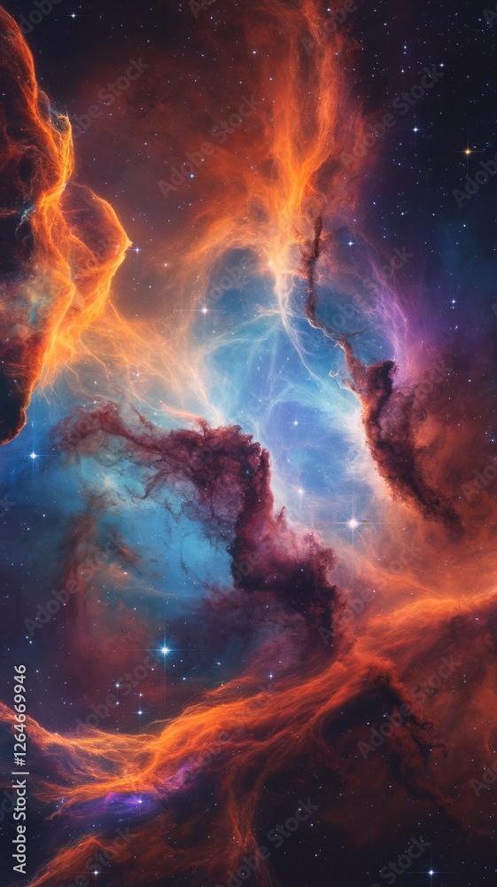 Fototapeta premium Vibrant cosmic clouds in a nebula showcasing stunning colors and celestial beauty.