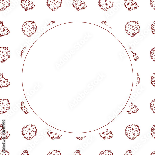 chocolate chip cookies frame. doodle chocolate cookies circle frame. hand drawn cookies frame background. chocolate cookies background