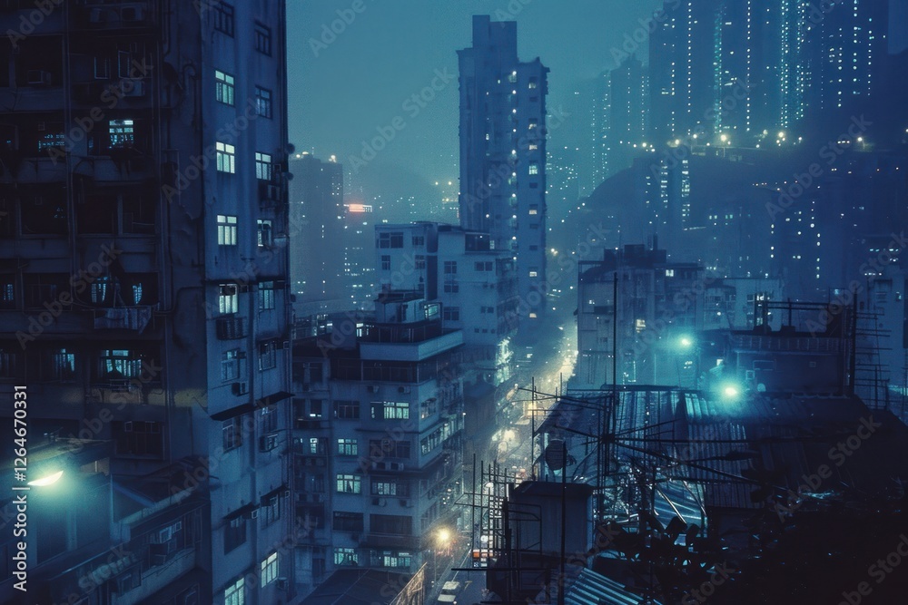 Naklejka premium Hong kong cityscape architecture building night.