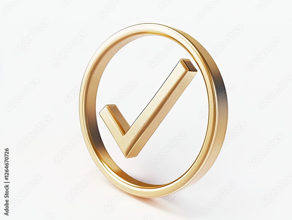 Golden check mark icon on white background Golden check mark icon on white background