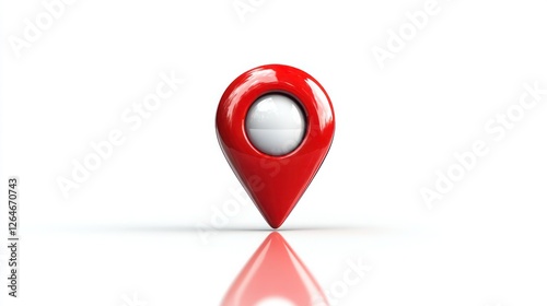 Sharp red location marker icon on a clean white background realistic reflection and shadows