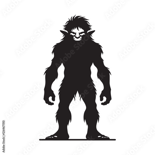 Troll silhouette with exaggerated features for a spooky and mythical effect - Troll illustration - Troll vector - mythical creature silhouette
