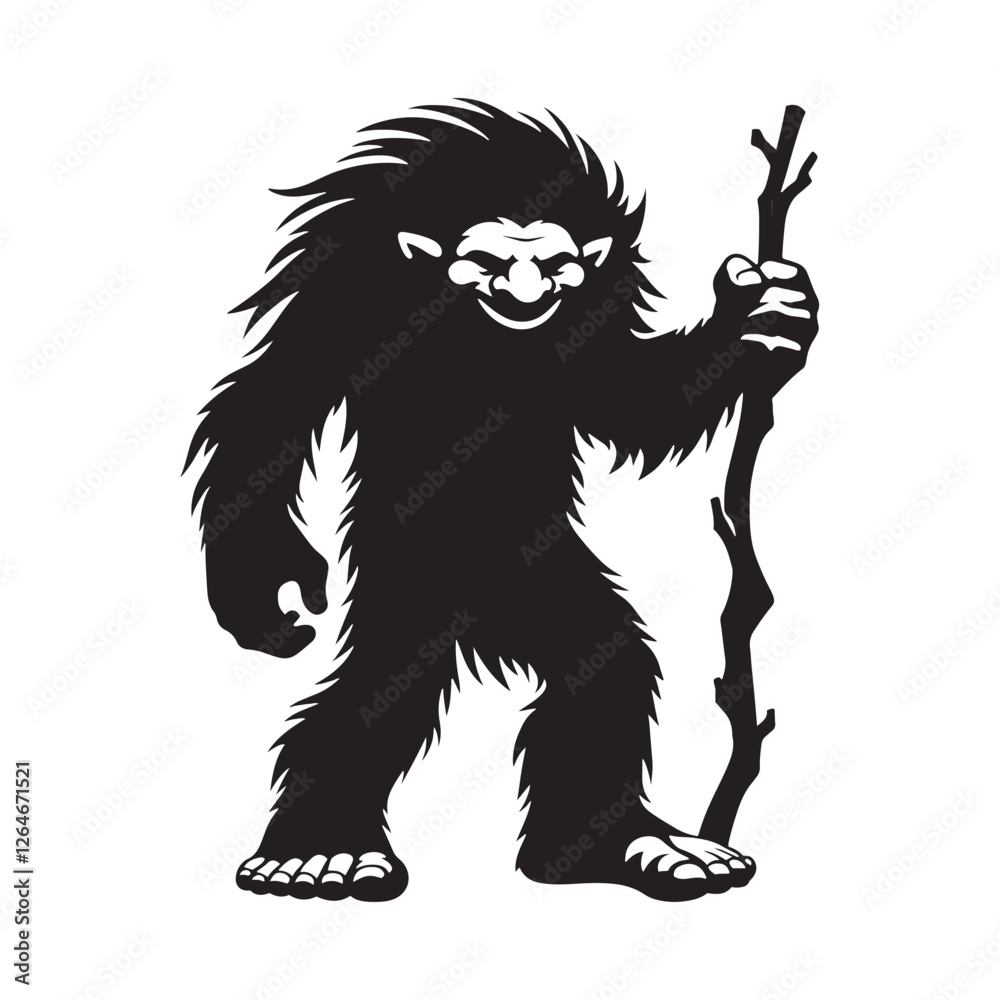 Fototapeta premium Scary Troll silhouette ideal for gothic and horror-inspired artwork - Troll illustration - Troll vector - mythical creature silhouette 