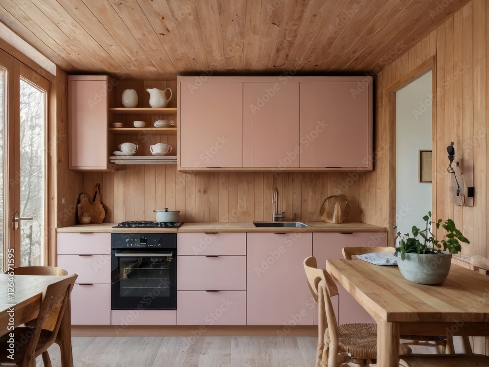 Natural light fills a modern kitchen with wooden features Natural light fills a modern kitchen with wooden features