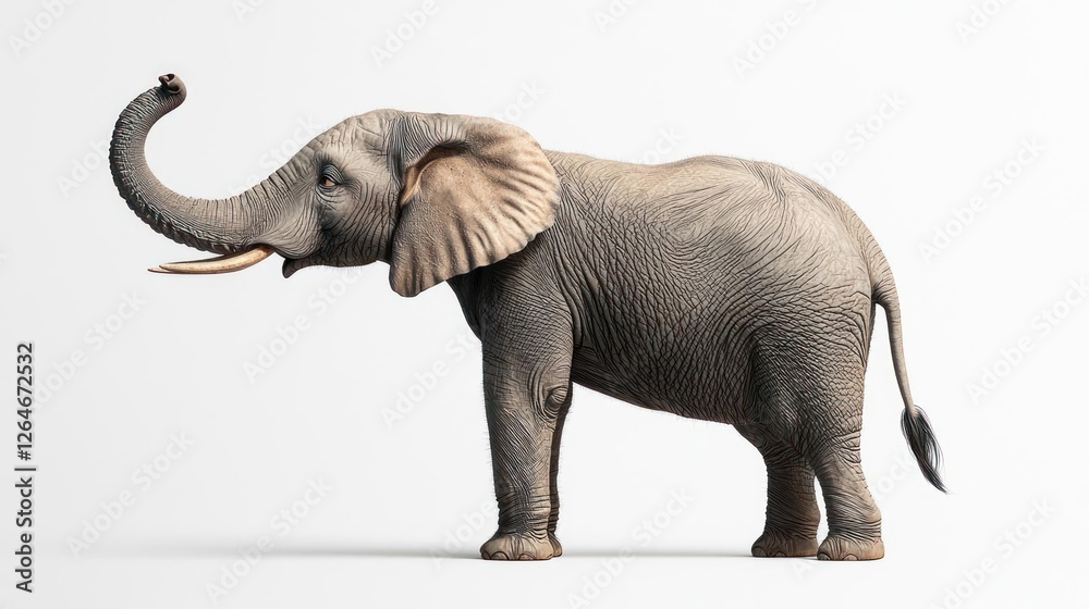 Obraz premium Pixel Art Gray Elephant With Raised Trunk On White Background