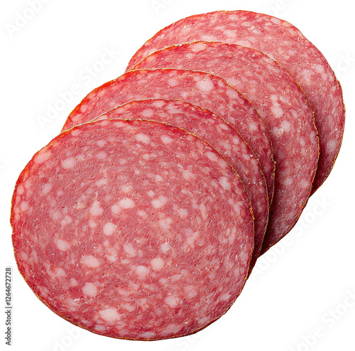 Close Up Sliced Salami on Transparent Background Delicious Cold Cuts Arrangement