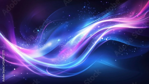 Futuristic Flow Glowing Waves in Purple and Blue, Dynamic Elegance Modern Dark Abstract Background, Radiant Technology Shiny Lines and Abstract Waves