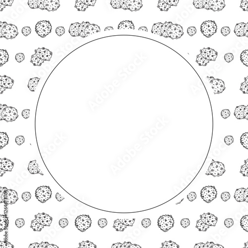 chocolate chip cookies frame. doodle chocolate cookies circle frame. hand drawn cookies frame background. chocolate cookies background