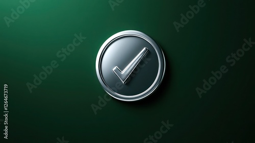 Silver tick icon on a deep green background sharp texture captured in vivid