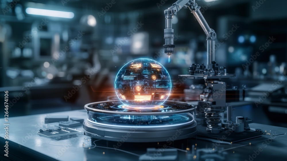 Futuristic analytics lab with holographic displays high-tech environment business analytics innovative design