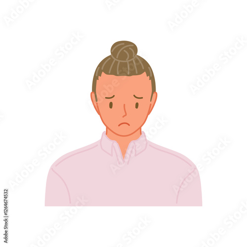 正面から見た薄毛の若い女性（ひっつめ髪）