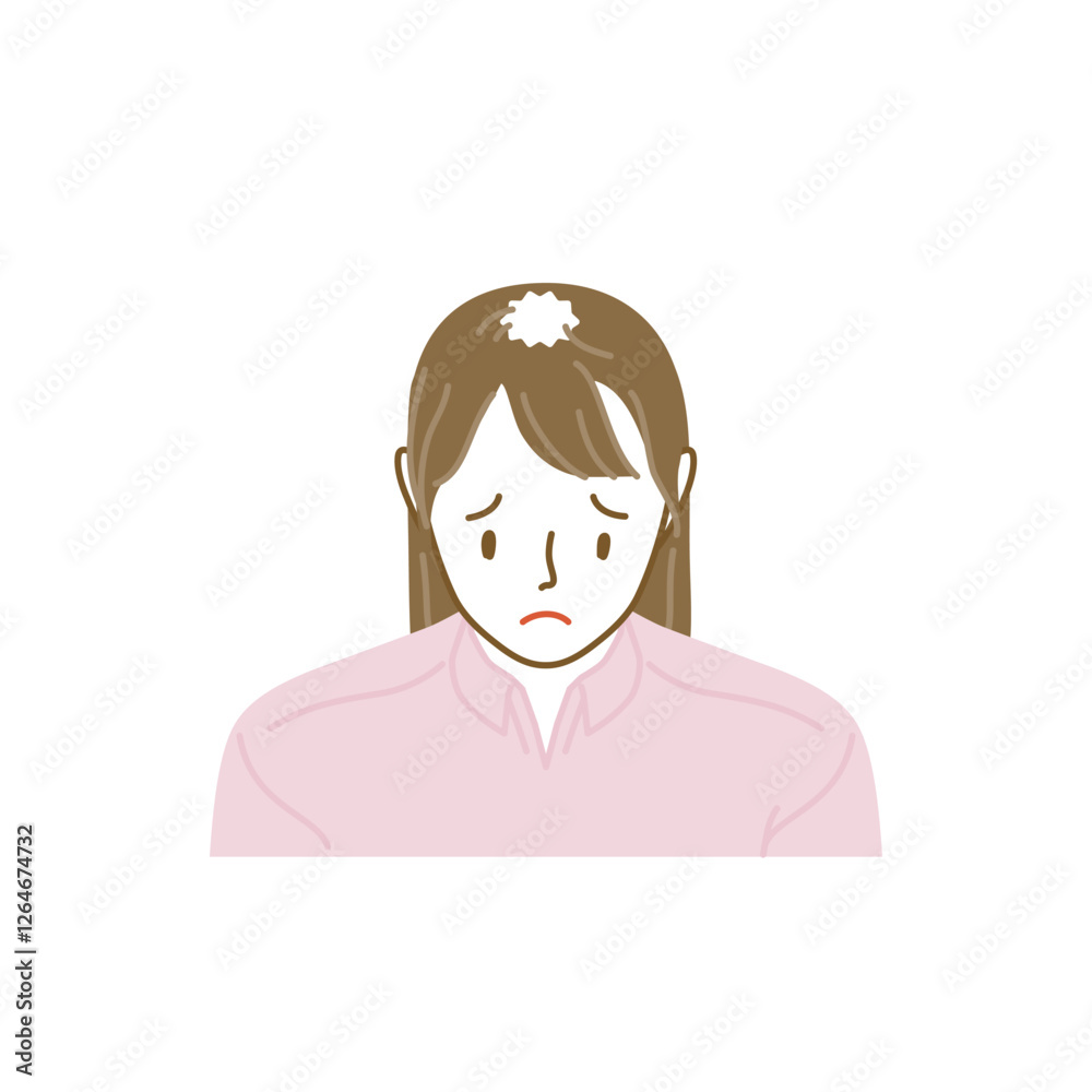 FAGA:正面から見た薄毛の若い女性(俯瞰) FAGA:正面から見た薄毛の若い女性(俯瞰)