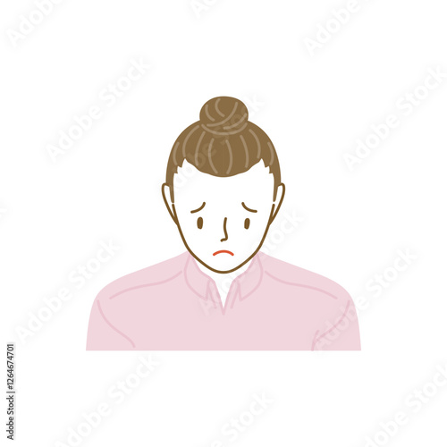 正面から見たひっつめ髪をした薄毛の若い女性（俯瞰）
