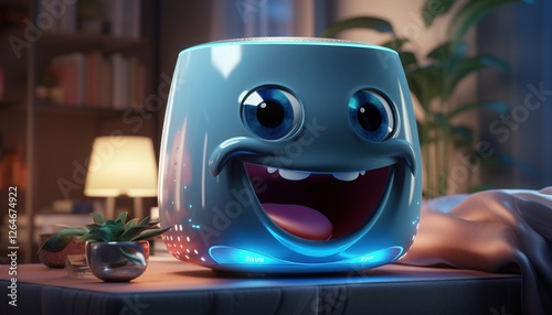 A user interacting with a voice-activated home assistant photo